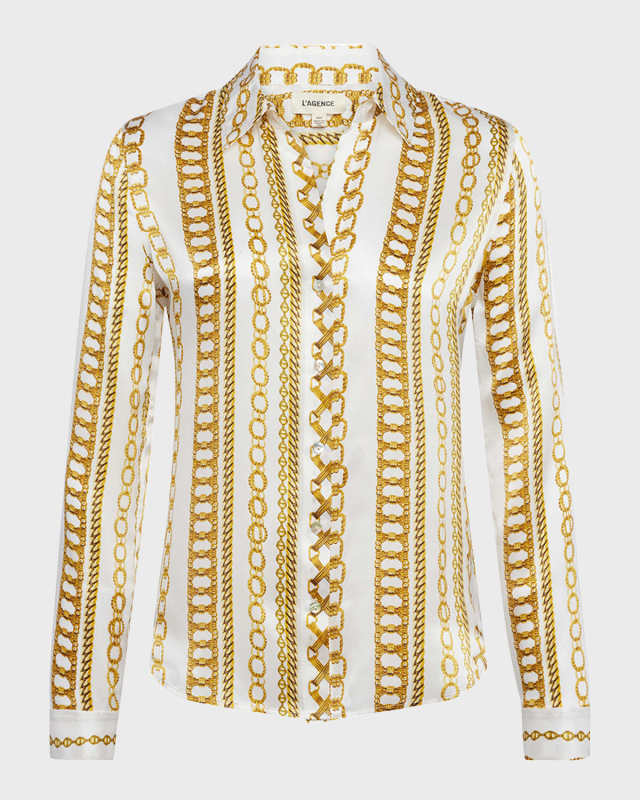 Tyler Chain-Print Silk Blous